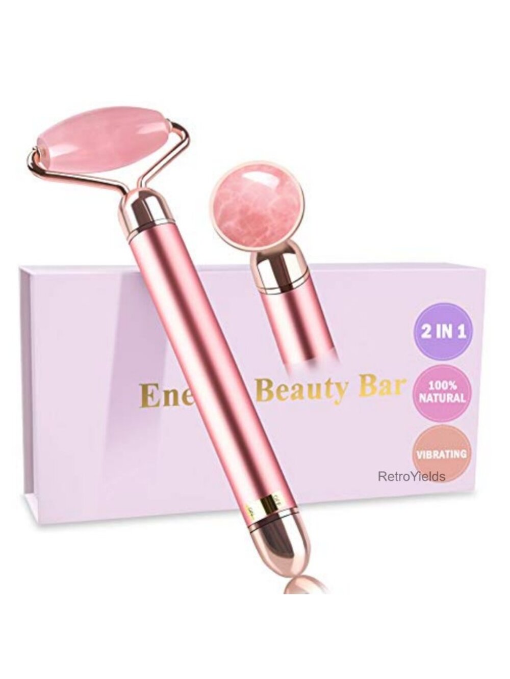 2 in 1 Vibrating Jade Facial Massager Roller Electric Rose Quartz Eye Face